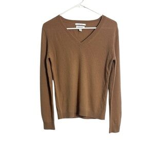 Nordstrom 100% Cashmere V Neck Tan Sweater Size Small Quiet Luxury Minimalist